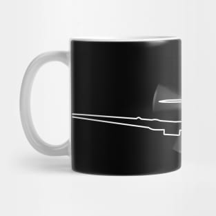 Vintage Supermarine Spitfire fighter aircraft in flight outline graphic (white) Mug